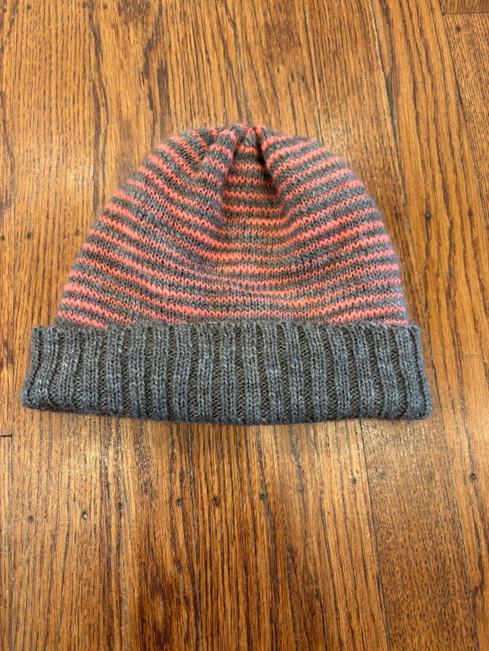 Madewell 1937 Accessories Striped Beanie - Coral + Grey Wool Blend Cozy Hat